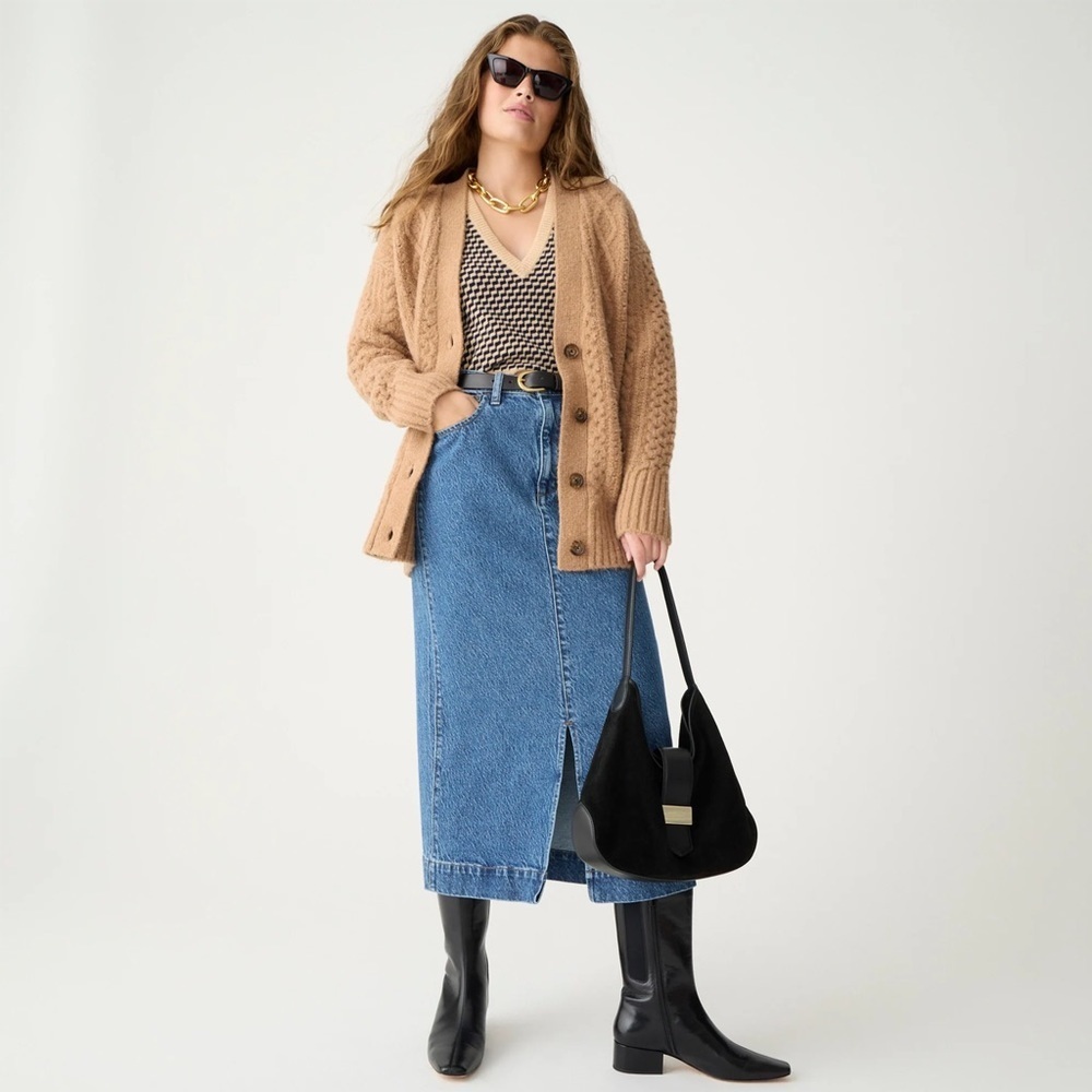 J. Crew - Cable-knit Stretch Cardigan Sweater - Heather Acorn
